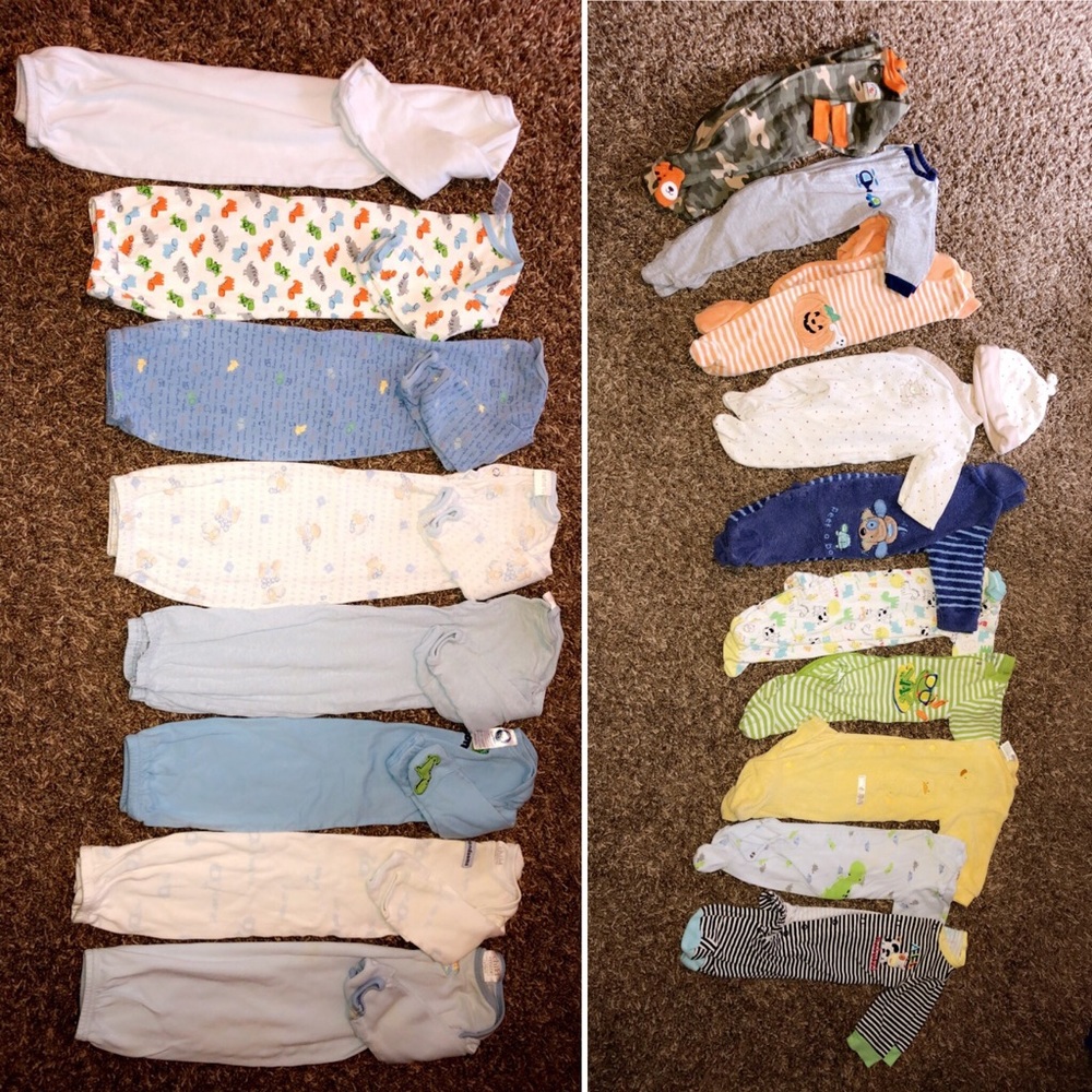 Baby Boys 0-3 month night gowns & footie pajamas